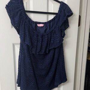 Lilly Pulitzer Navy Blue Crochet Blouse